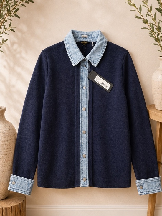 Kobi Halperin Sweaters - Kobi Halperin Navy Sweater Jacket with Light Blue Denim Trim